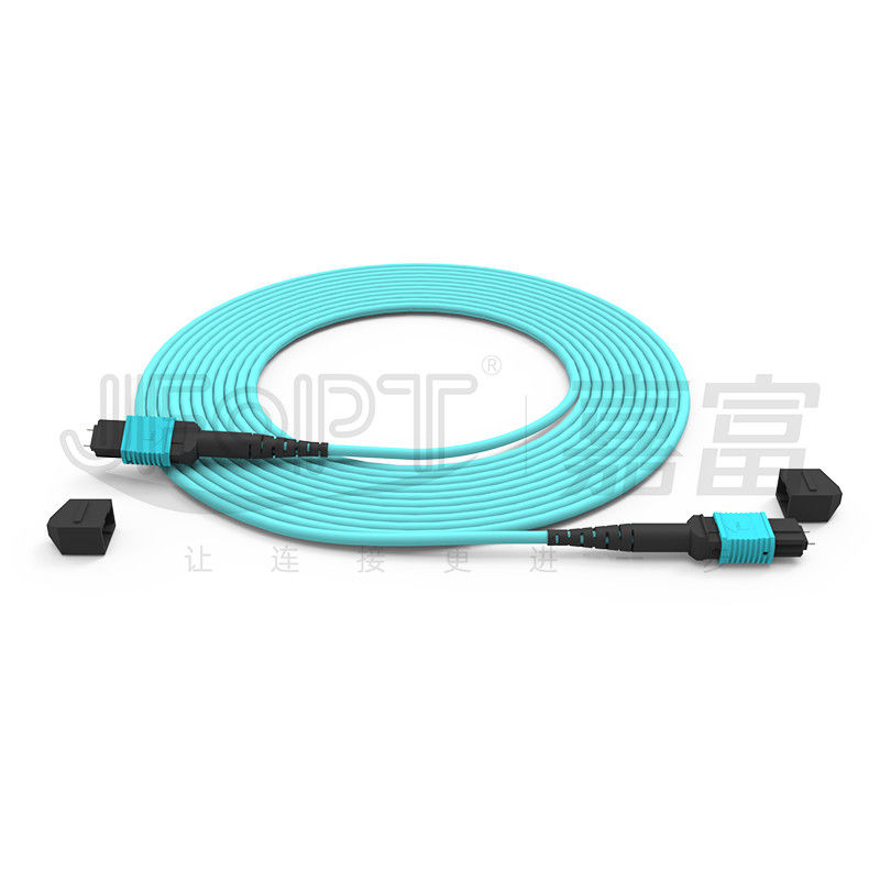 12 Core Speed MPO Patch Cord Aqua Color voor datacenterverbinding 10G Multi-mode OM3 Fiber Optic Patch Cord