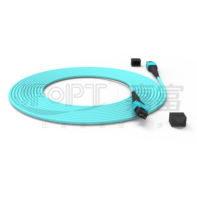 12 Core Speed MPO Patch Cord Aqua Color voor datacenterverbinding 10G Multi-mode OM3 Fiber Optic Patch Cord