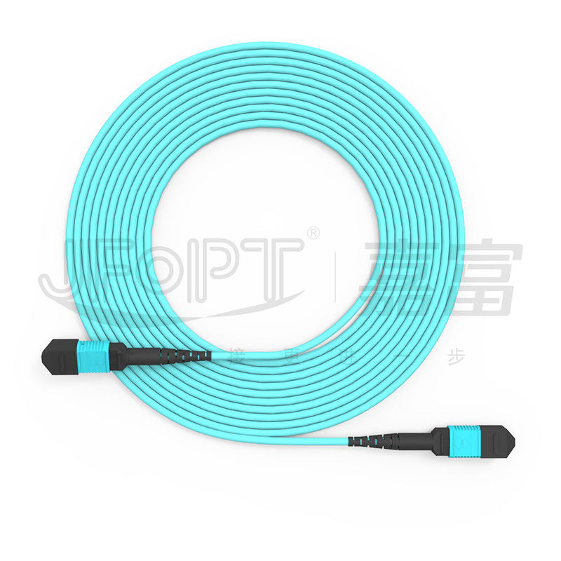 MPO-MPO Trunk Cable Aqua Round Boot Fiber Optic Pigtail Patch Cord voor veelzijdige netwerkoplossingen