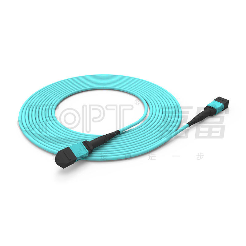MPO-MPO Trunk Cable Aqua Round Boot Fiber Optic Pigtail Patch Cord voor veelzijdige netwerkoplossingen