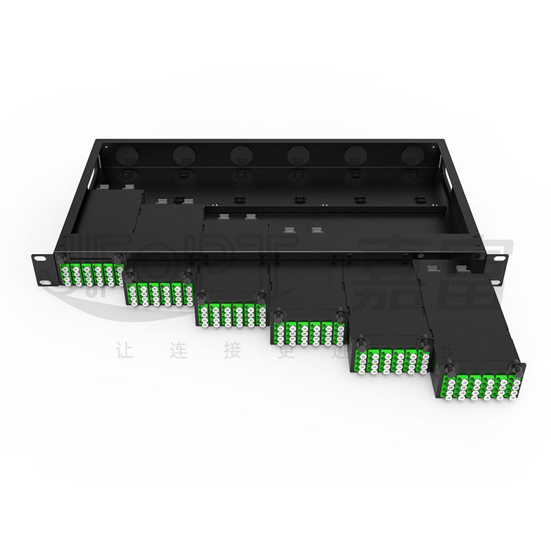 Modulair chassis met hoge dichtheid voor LC-quadruple adapter MPO SM SL 144-kern MPO-LC patch panel Fusievrije modulebox